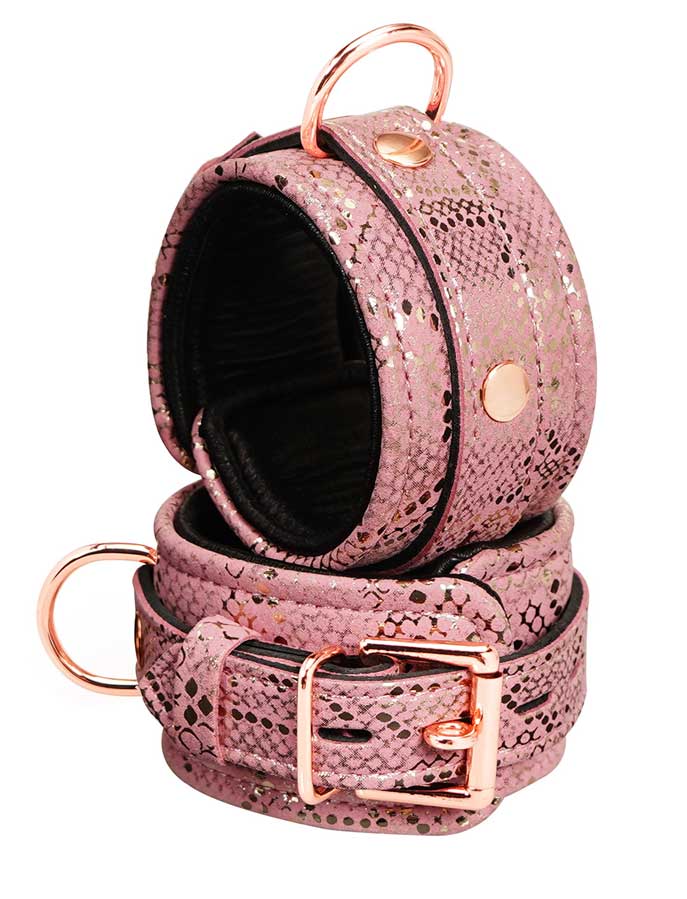 Microfiber Snake Print Wrist Restraints Pink W Leather Lining