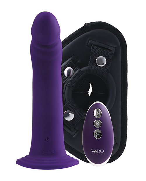 Vedo Diki Vibrating Dildo W/ Harness Deep Purple