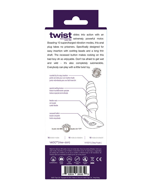 Vedo Twist Rechargeable Anal Plug Deep Purple