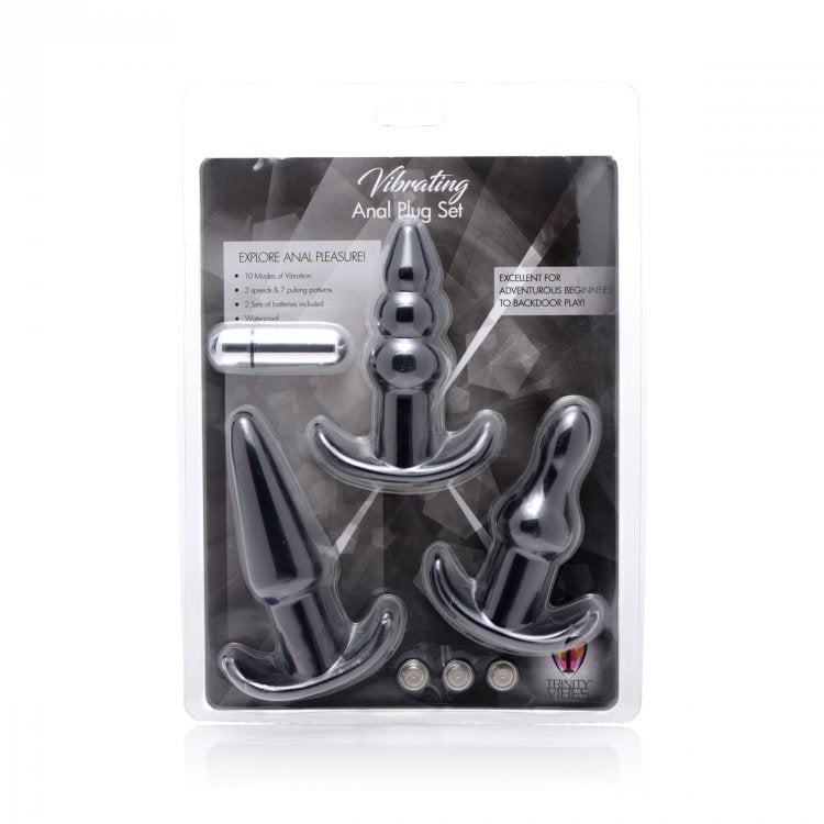 Trinity Vibes 4 Pc Vibrating Anal Plug Set Black