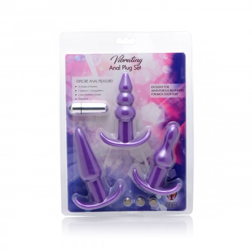 Trinity Vibes 4 Pc Vibrating Anal Plug Set Purple