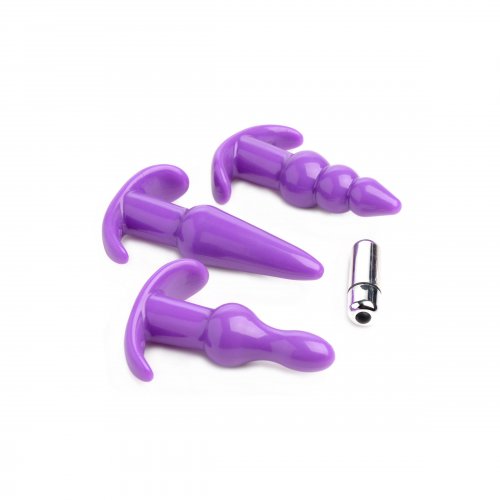 Trinity Vibes 4 Pc Vibrating Anal Plug Set Purple