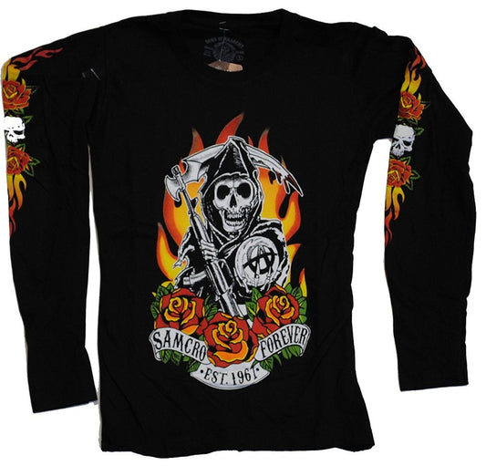 Sons Of Anarchy Fire Roses Reaper Junior Long Sleeve Shirt - Shorty's Gifts