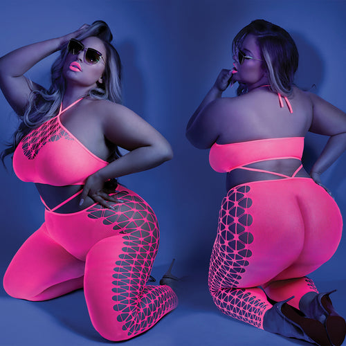 Fantasy Lingerie Glow Own The Night Bodystocking-Neon Pink Queen