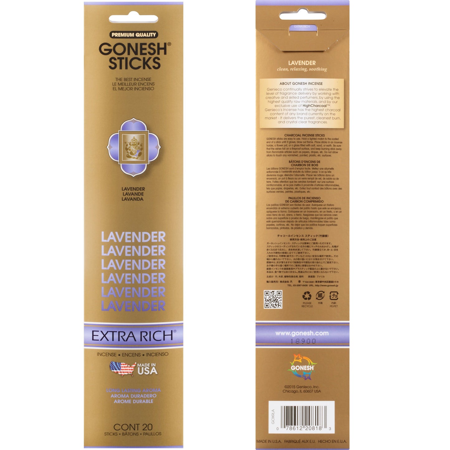 Gonesh Extra Rich Lavender Incense Sticks – 20 Pack | Clean, Relaxing & Soothing Scent
Unwind with the clean, relaxing, and soothing aroma of Gonesh Extra Rich Lavender incense sticks. This classic floral scent delivers a pure, calming fragrance that helps create a peaceful atmosphere for sleep, meditation, yoga, or everyday stress relief.
Made with Gonesh’s exclusive HighCharcoal™ formula, these premium charcoal incense sticks burn cleanly and evenly for crystal-clear scent throw without excess smoke. Each