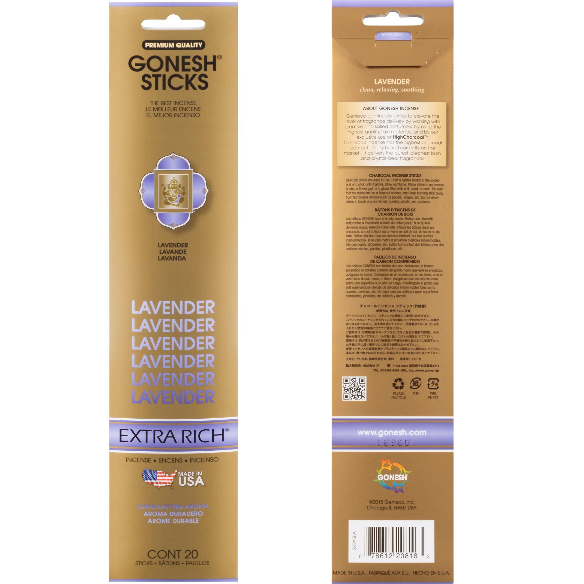 Gonesh Extra Rich Lavender Incense Sticks – 20 Pack | Clean, Relaxing & Soothing Scent
Unwind with the clean, relaxing, and soothing aroma of Gonesh Extra Rich Lavender incense sticks. This classic floral scent delivers a pure, calming fragrance that helps create a peaceful atmosphere for sleep, meditation, yoga, or everyday stress relief.
Made with Gonesh’s exclusive HighCharcoal™ formula, these premium charcoal incense sticks burn cleanly and evenly for crystal-clear scent throw without excess smoke. Each