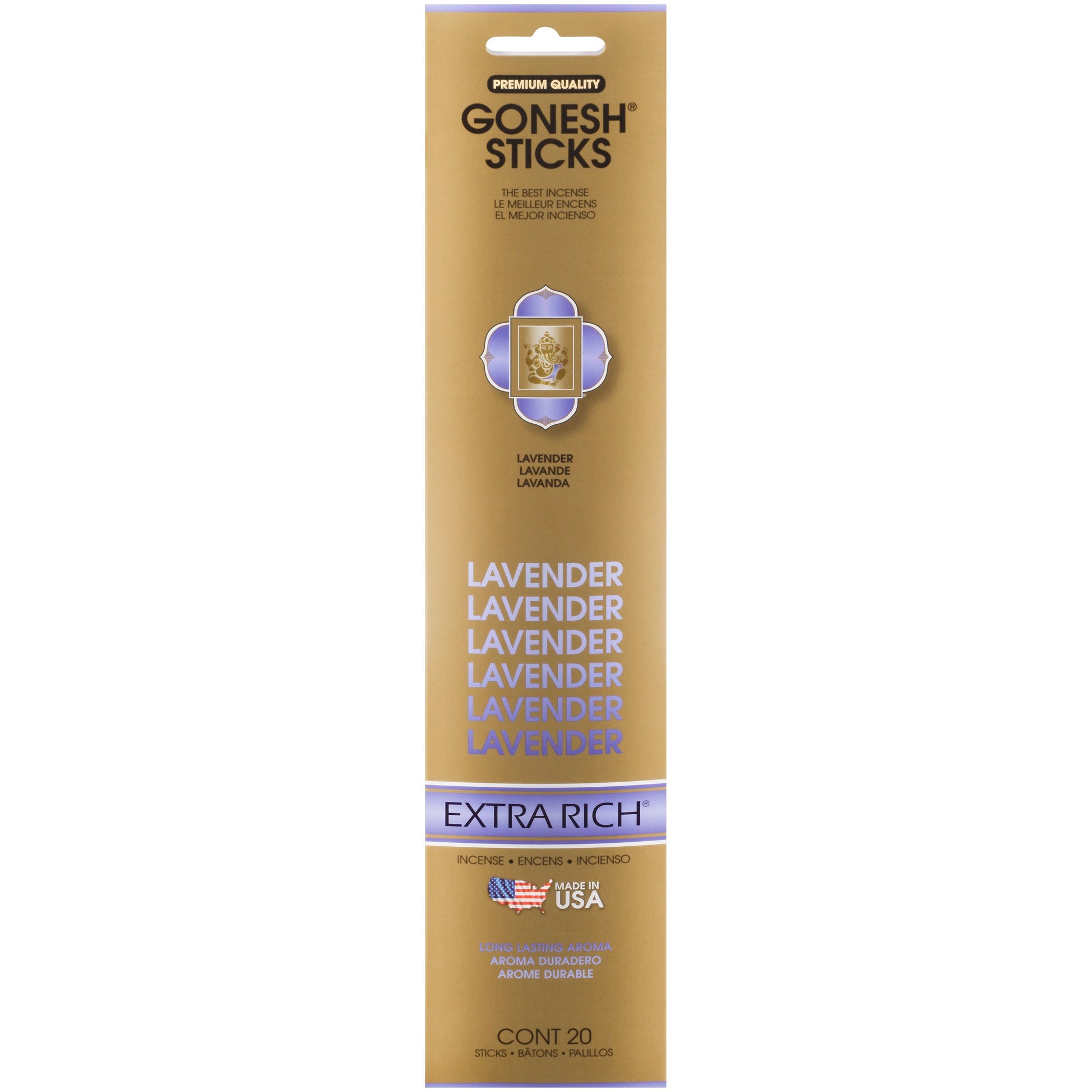 Gonesh extra rich lavender 
Gonesh Extra Rich Lavender Incense Sticks – 20 Pack | Clean, Relaxing & Soothing Scent
Unwind with the clean, relaxing, and soothing aroma of Gonesh Extra Rich Lavender incense sticks. This classic floral scent delivers a pure, calming fragrance that helps create a peaceful atmosphere for sleep, meditation, yoga, or everyday stress relief.
Made with Gonesh’s exclusive HighCharcoal™ formula, these premium charcoal incense sticks burn Gonesh Extra Rich Lavender Incense Sticks – 20 