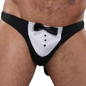 Male Power Novelty Maître D' Thong-Black One Size