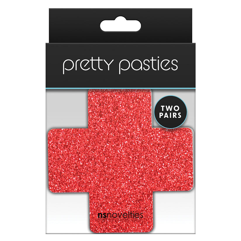 Pretty Pasties Glitter Cross-Red/Silver 2pk