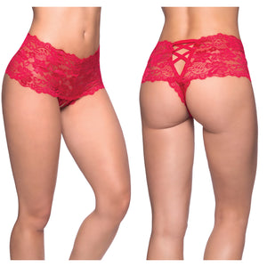 Goodnight Kiss Lace Crotchless Boyshort-Red