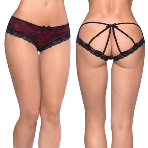 Lace Overlay Cage Panty-Red 1X/2X