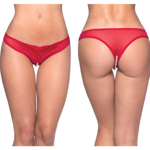 Paradise Crotchless Pearl Thong-Red O/S