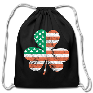 Lucky Irish American Clover Cotton Drawstring Bag - black