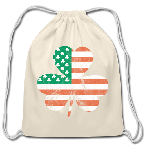 Lucky Irish American Clover Cotton Drawstring Bag - natural