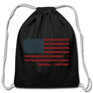 American Flag Cotton Drawstring Bag - black