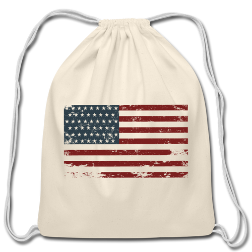 American Flag Cotton Drawstring Bag - natural