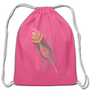Feather Cotton Drawstring Bag - pink