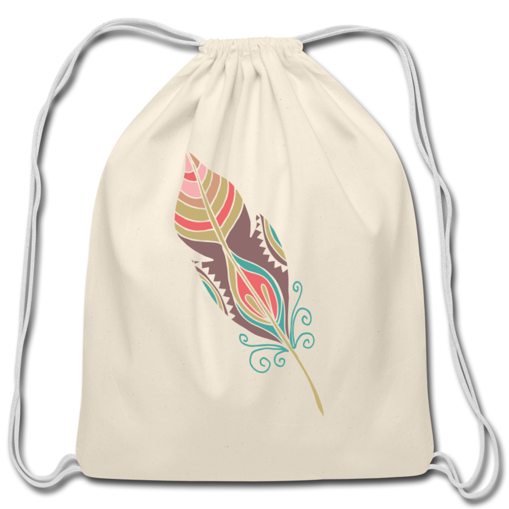 Feather Cotton Drawstring Bag - natural