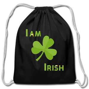I Am Irish Cotton Drawstring Bag - black