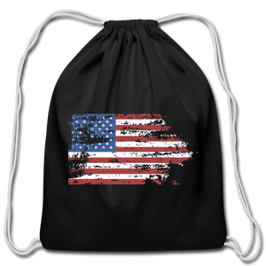 Faded Glory American Flag Cotton Drawstring Bag - black